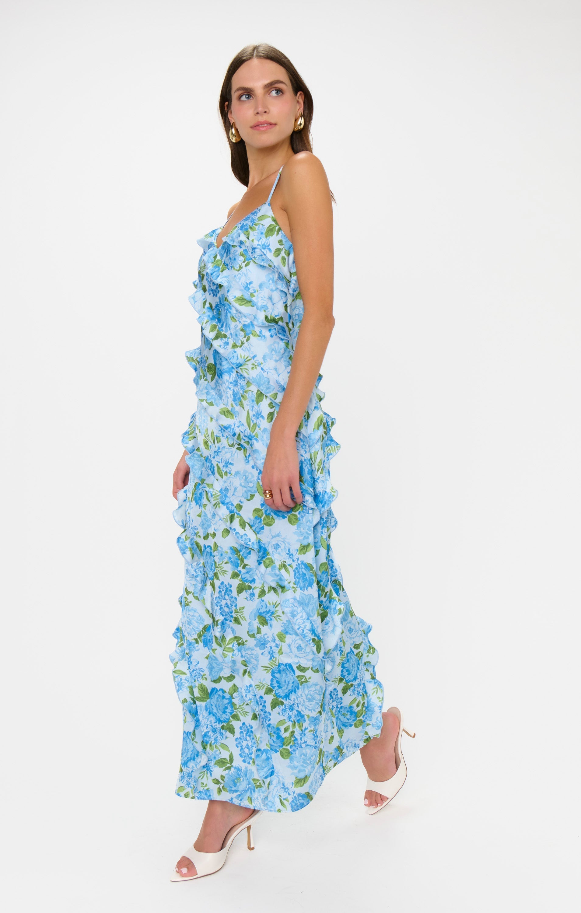 Romance Ruffle Dress ~ Cottage Floral Light Blue