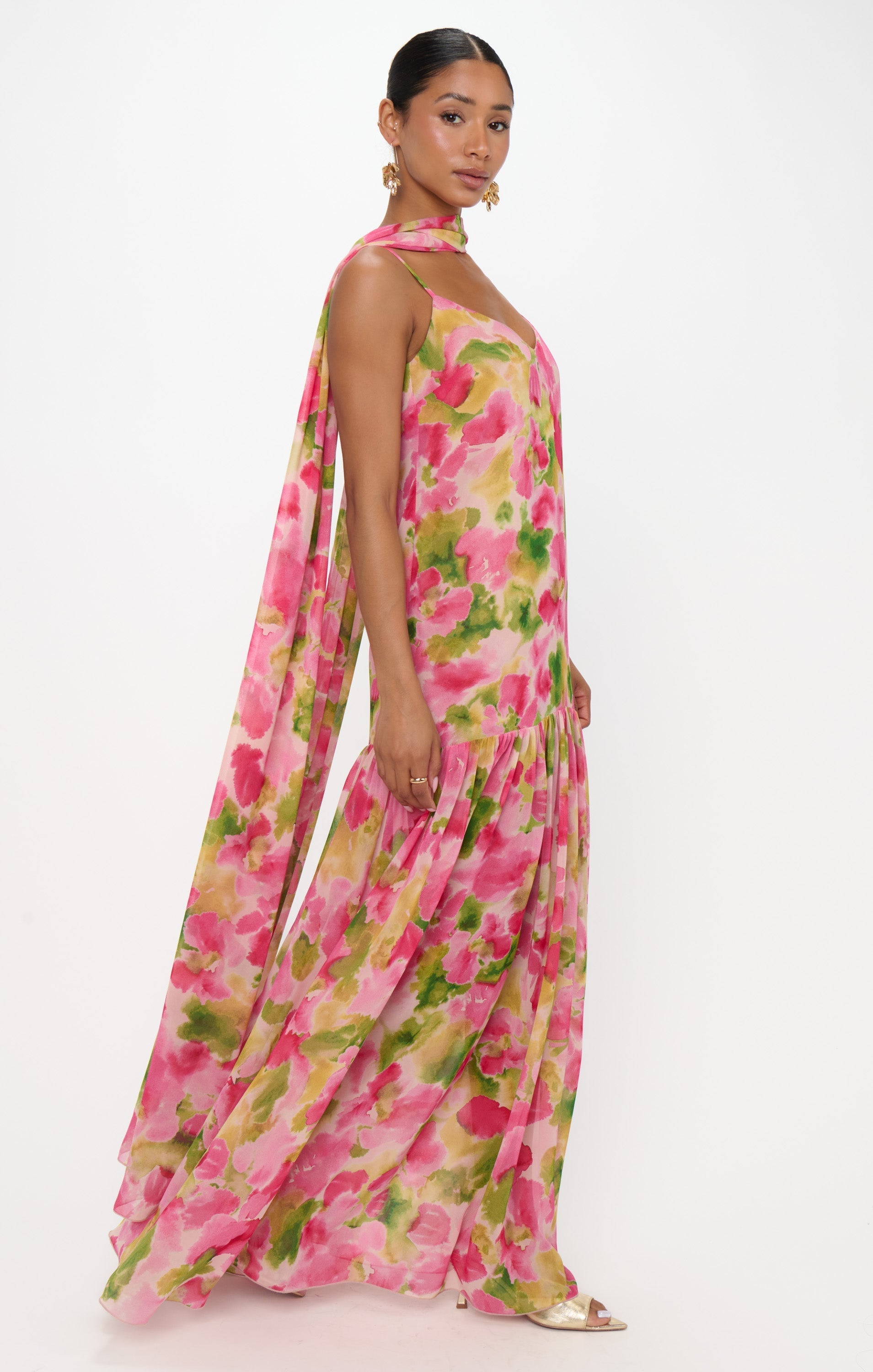 Dalia Maxi Dress ~ Watercolor Floral Chiffon