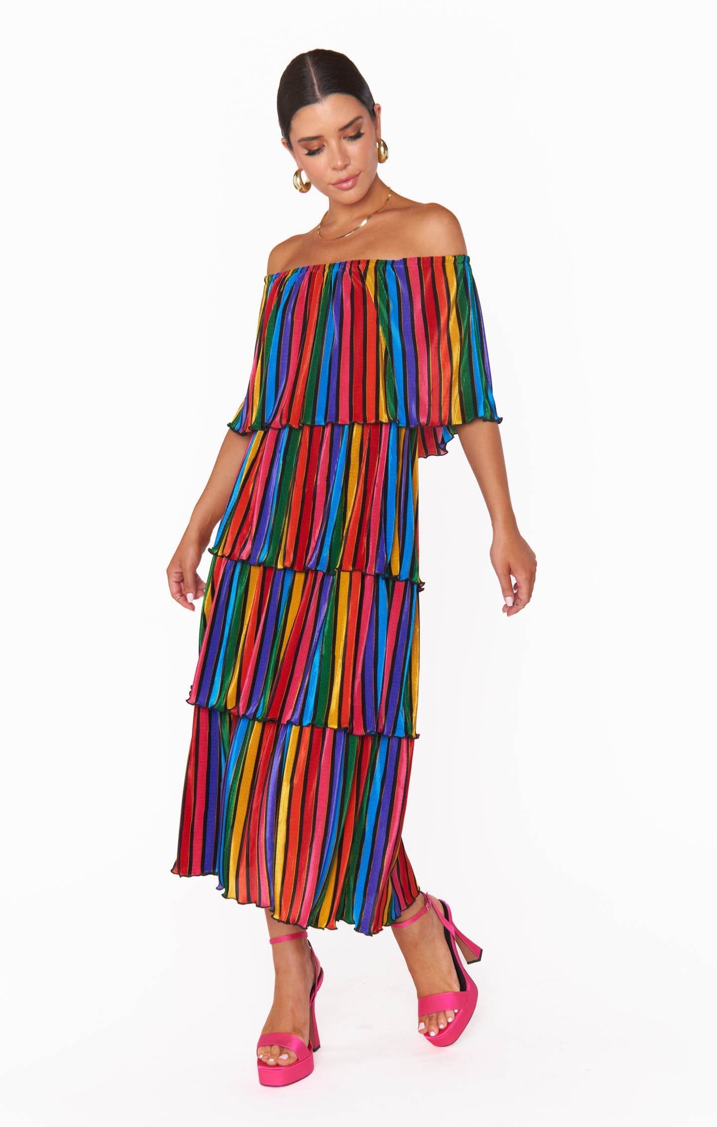 Lana Midi Dress ~ Rainbow Parade Pleat