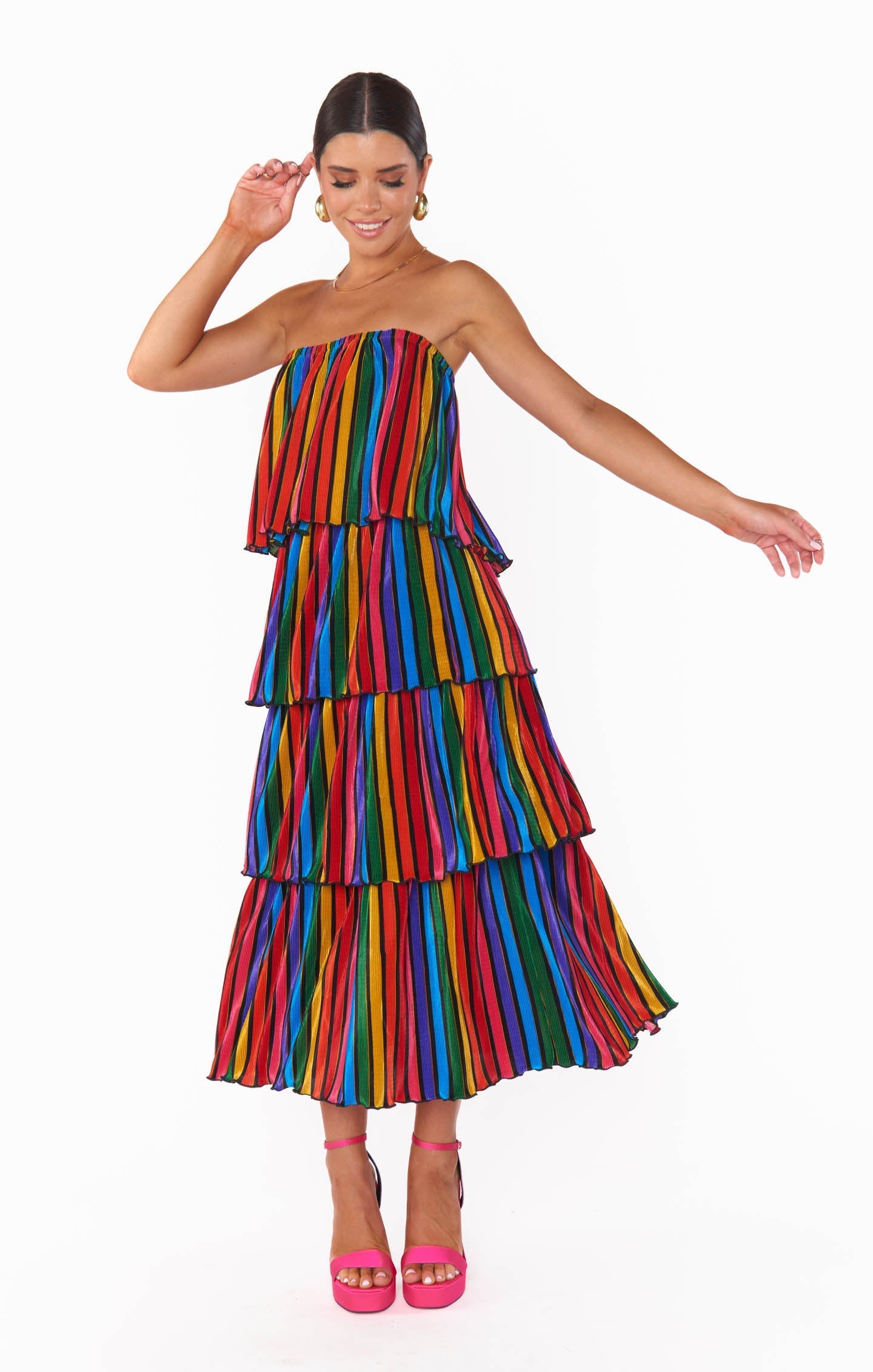 Lana Midi Dress ~ Rainbow Parade Pleat