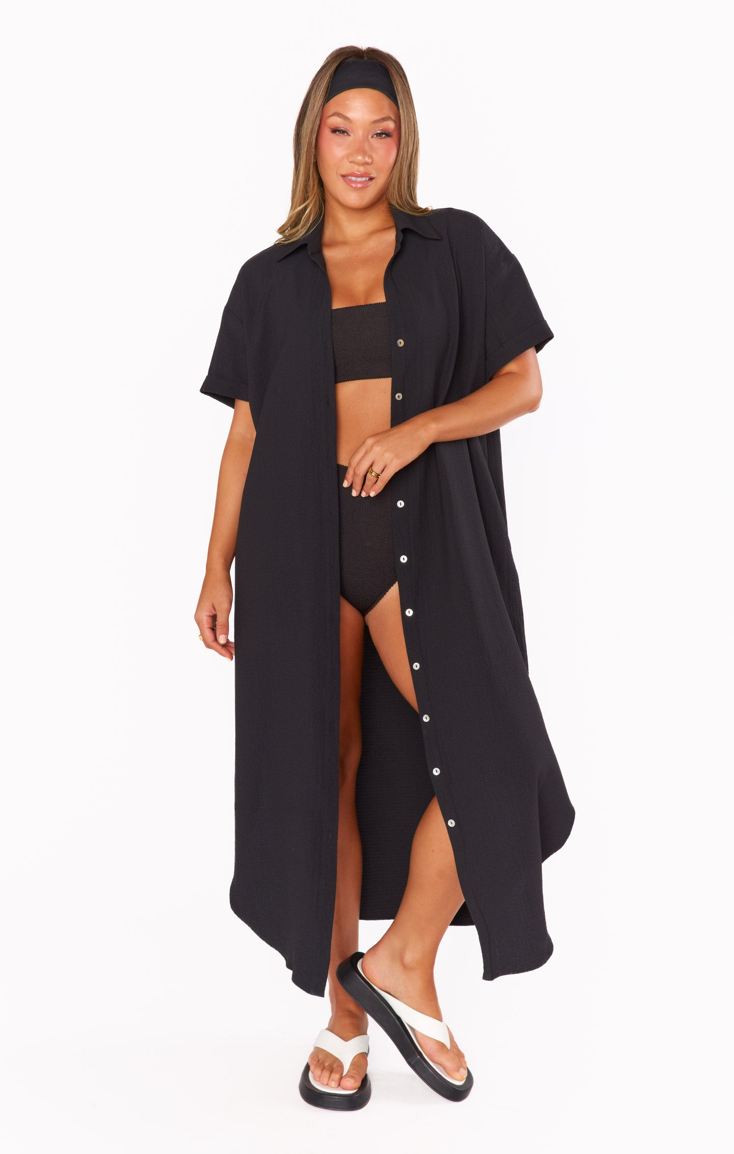 Buoy Button Down Dress ~ Black