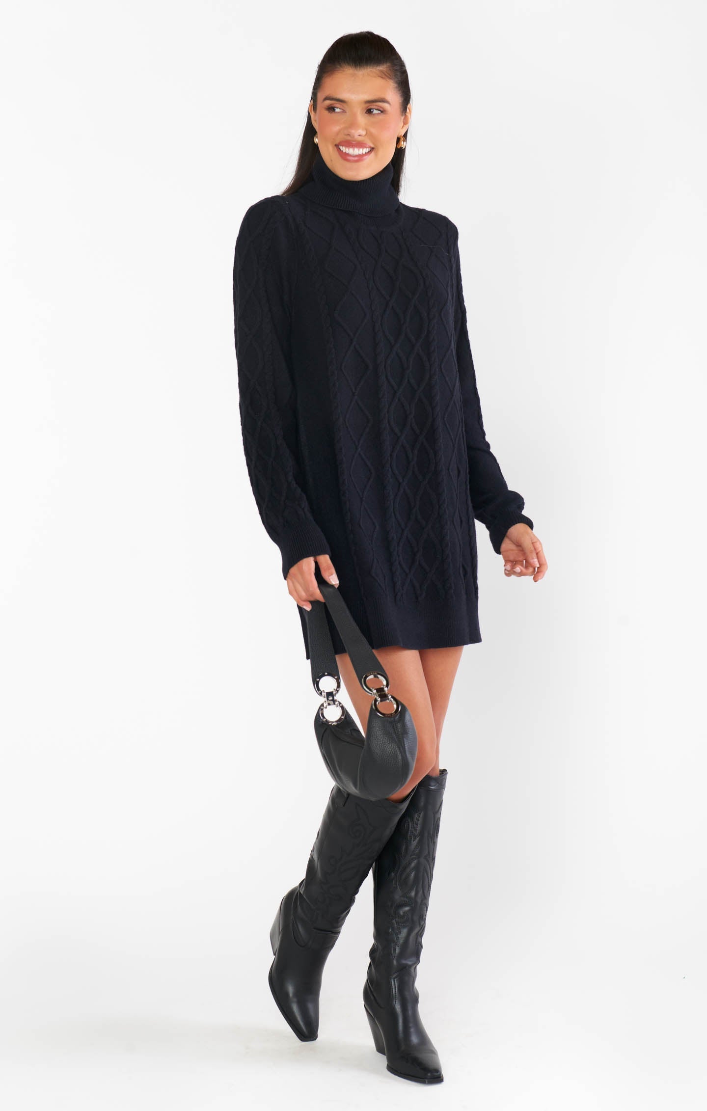 Montreal Mini Dress ~ Black Cable Knit
