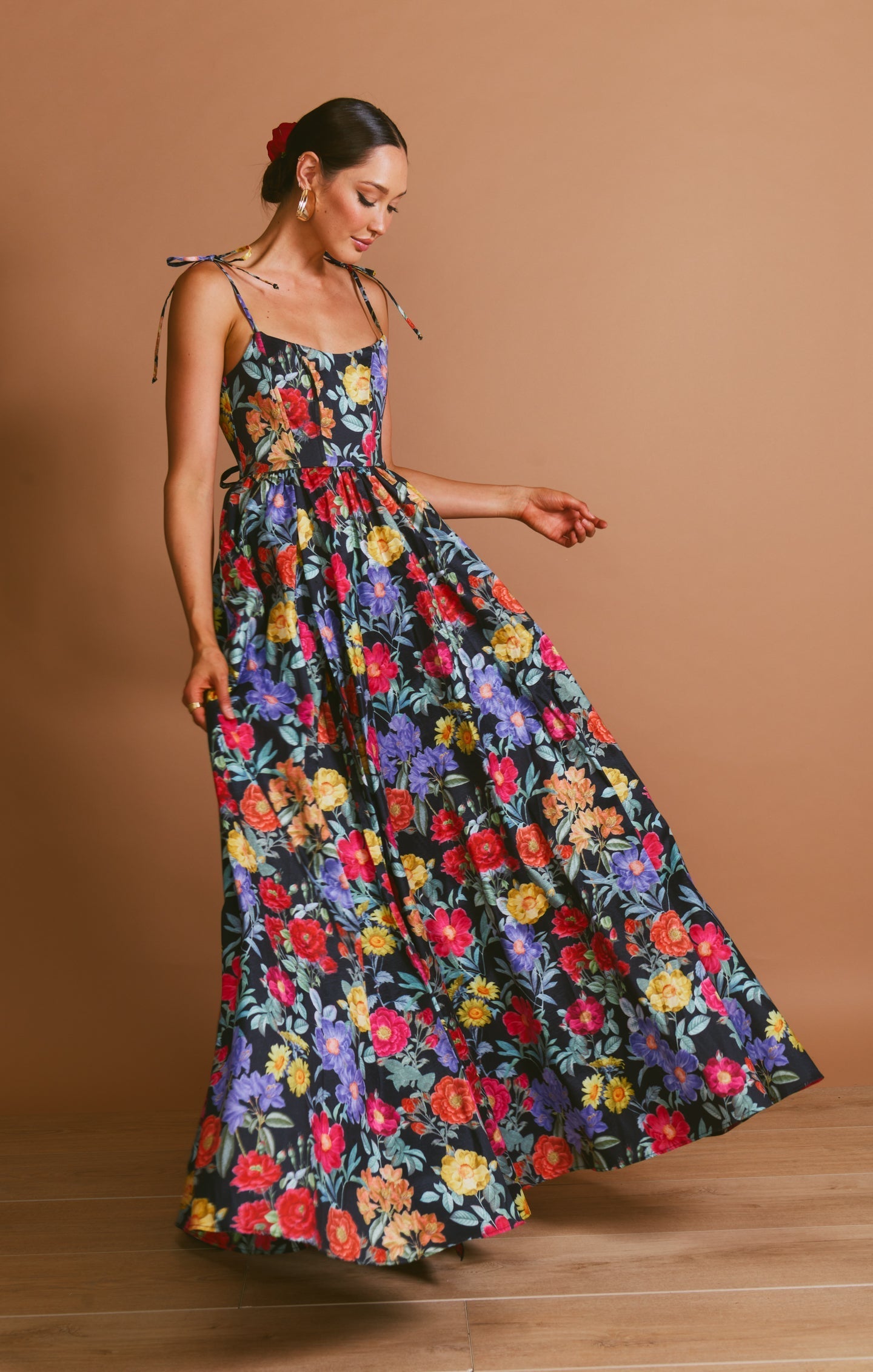 Juliet Maxi Dress ~ Charm Peony Black Taffeta