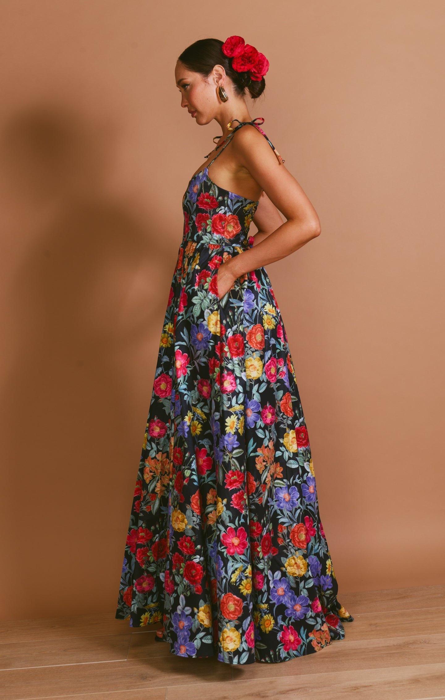 Juliet Maxi Dress ~ Charm Peony Black Taffeta