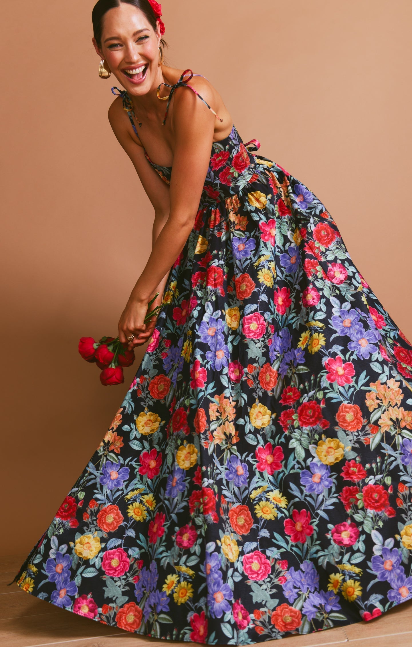 Juliet Maxi Dress ~ Charm Peony Black Taffeta