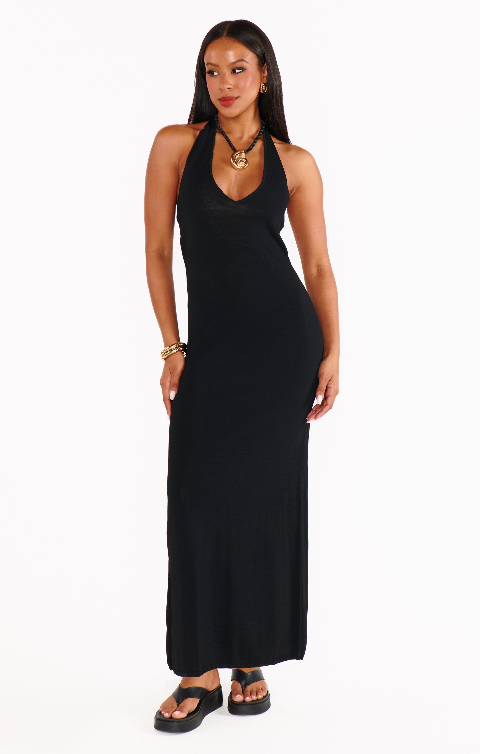 Kate Halter Dress ~ Black Knit