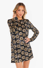 Maddison Mini Dress ~ Flower Pop Gold Sequins