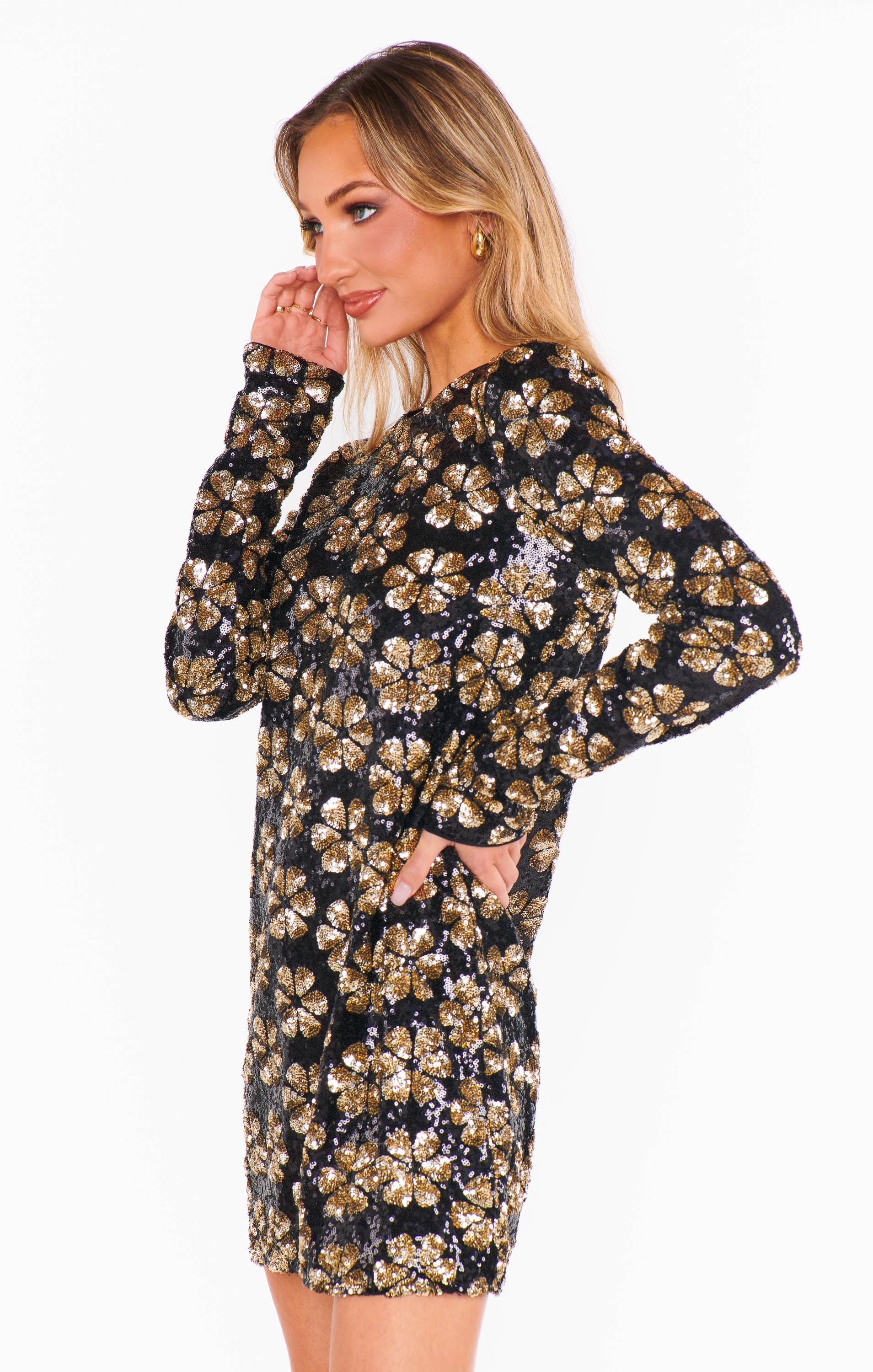 Maddison Mini Dress ~ Flower Pop Gold Sequins