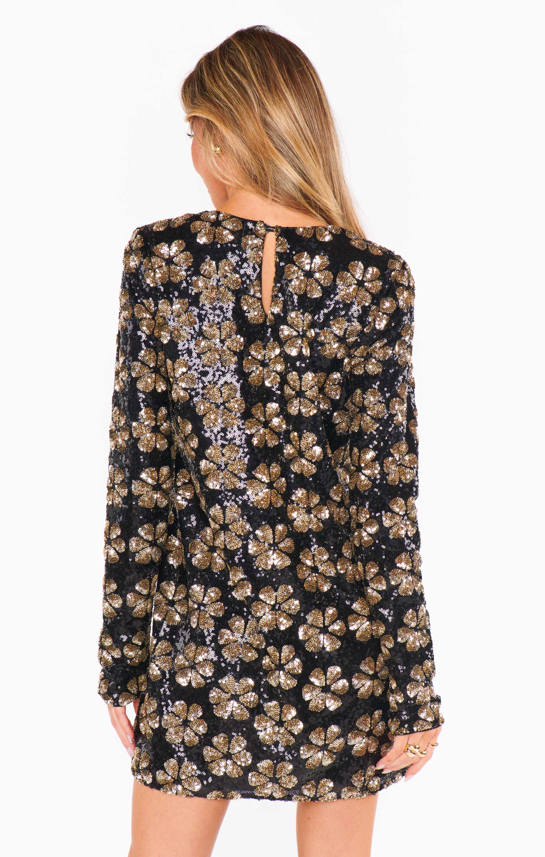 Maddison Mini Dress ~ Flower Pop Gold Sequins