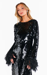 Priscilla Dress ~ Black Sequins with Fringe