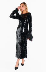 Priscilla Dress ~ Black Sequins with Fringe