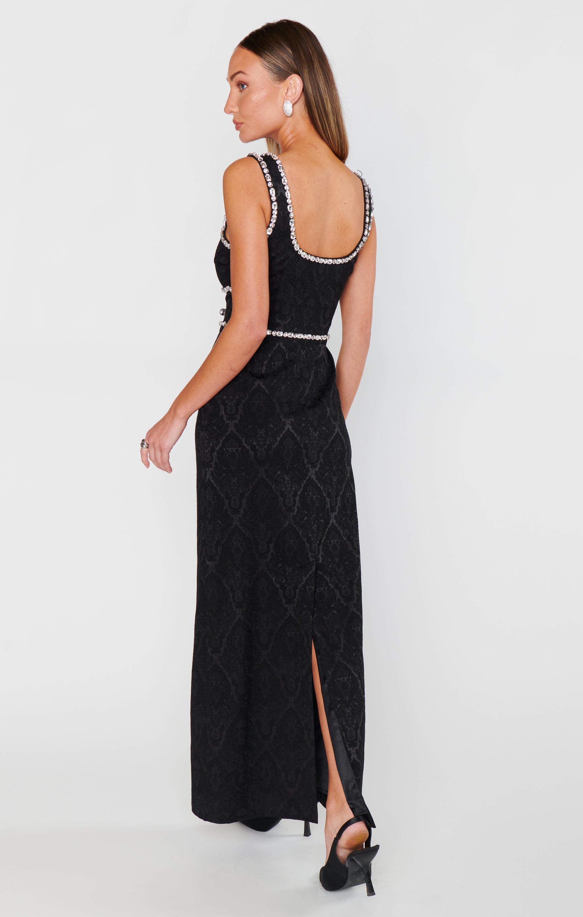 Gina Maxi Dress ~ Black Rhinestone Jacquard