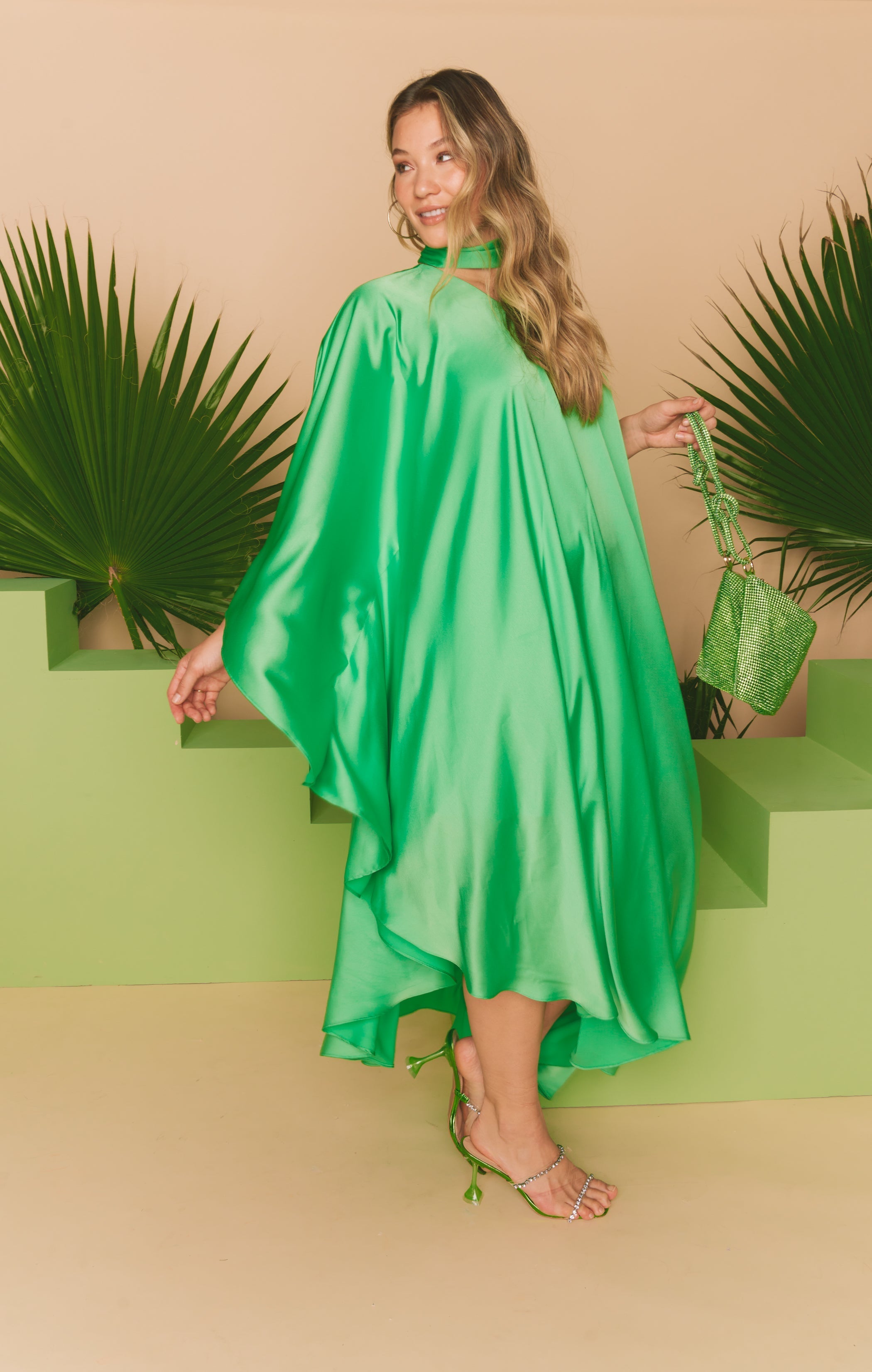 Rhea One Shoulder Dress ~ Kiwi Luxe Satin