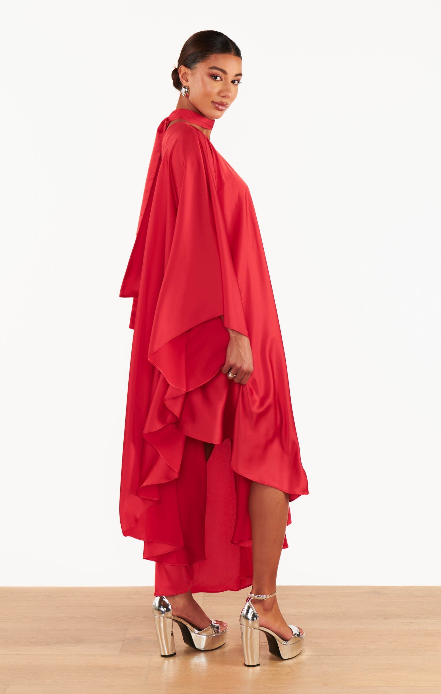 Rhea One Shoulder Dress ~ Red Luxe Satin