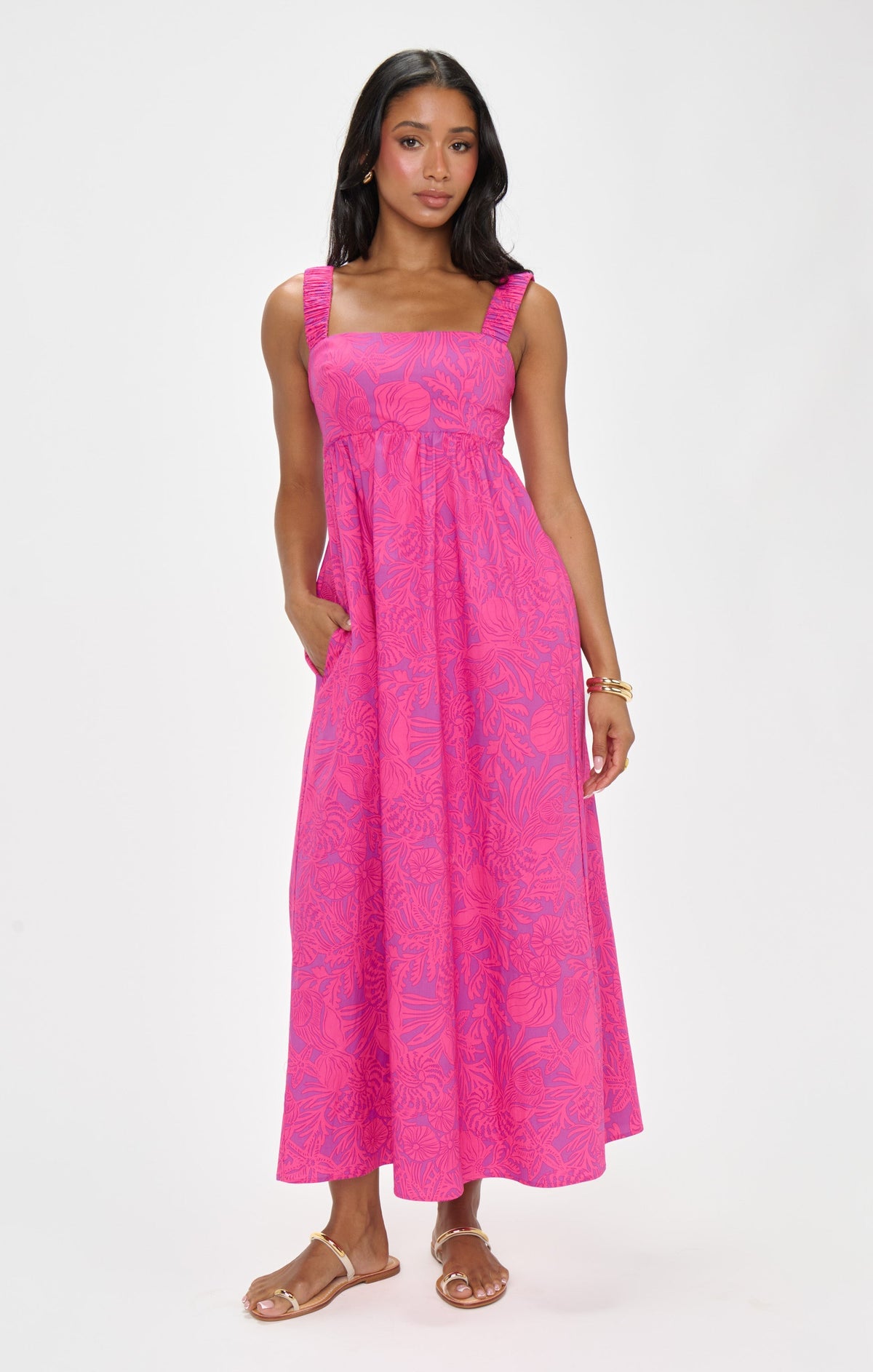 Fling Midi Dress ~ Pink Shells Poplin