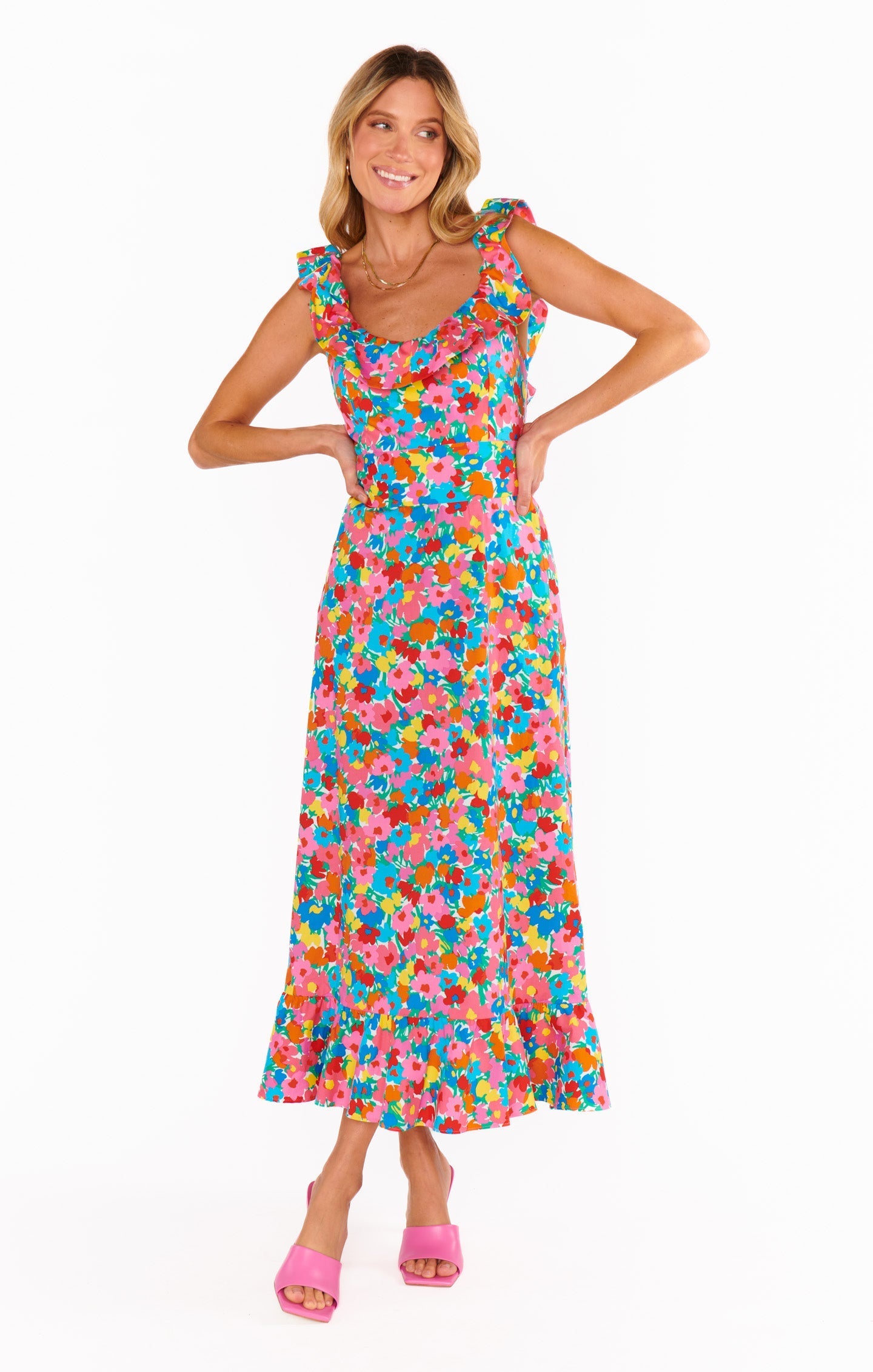 Alexis Midi Dress ~ Bright Begonias