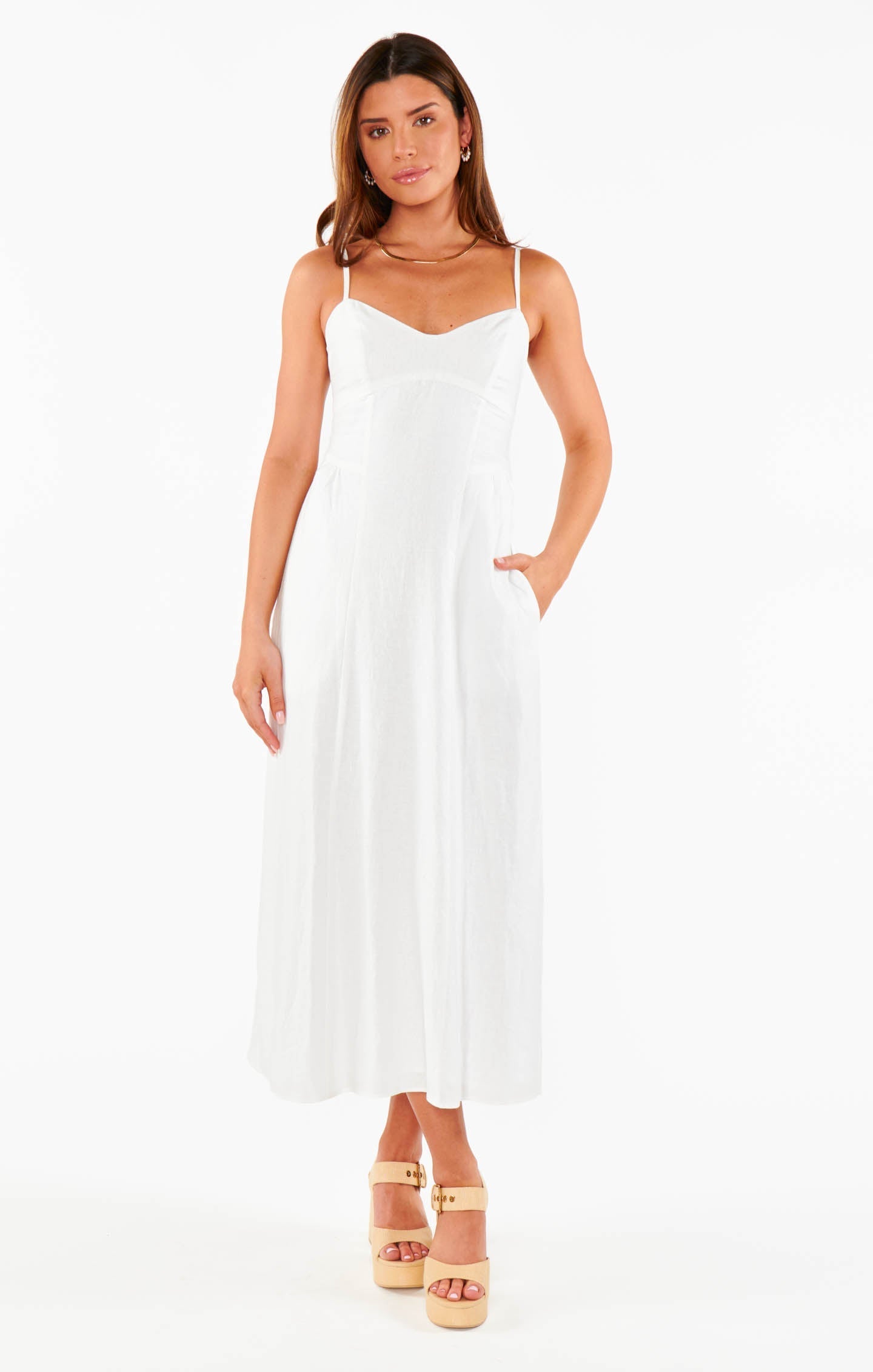Allegra Midi Dress ~ White Linen