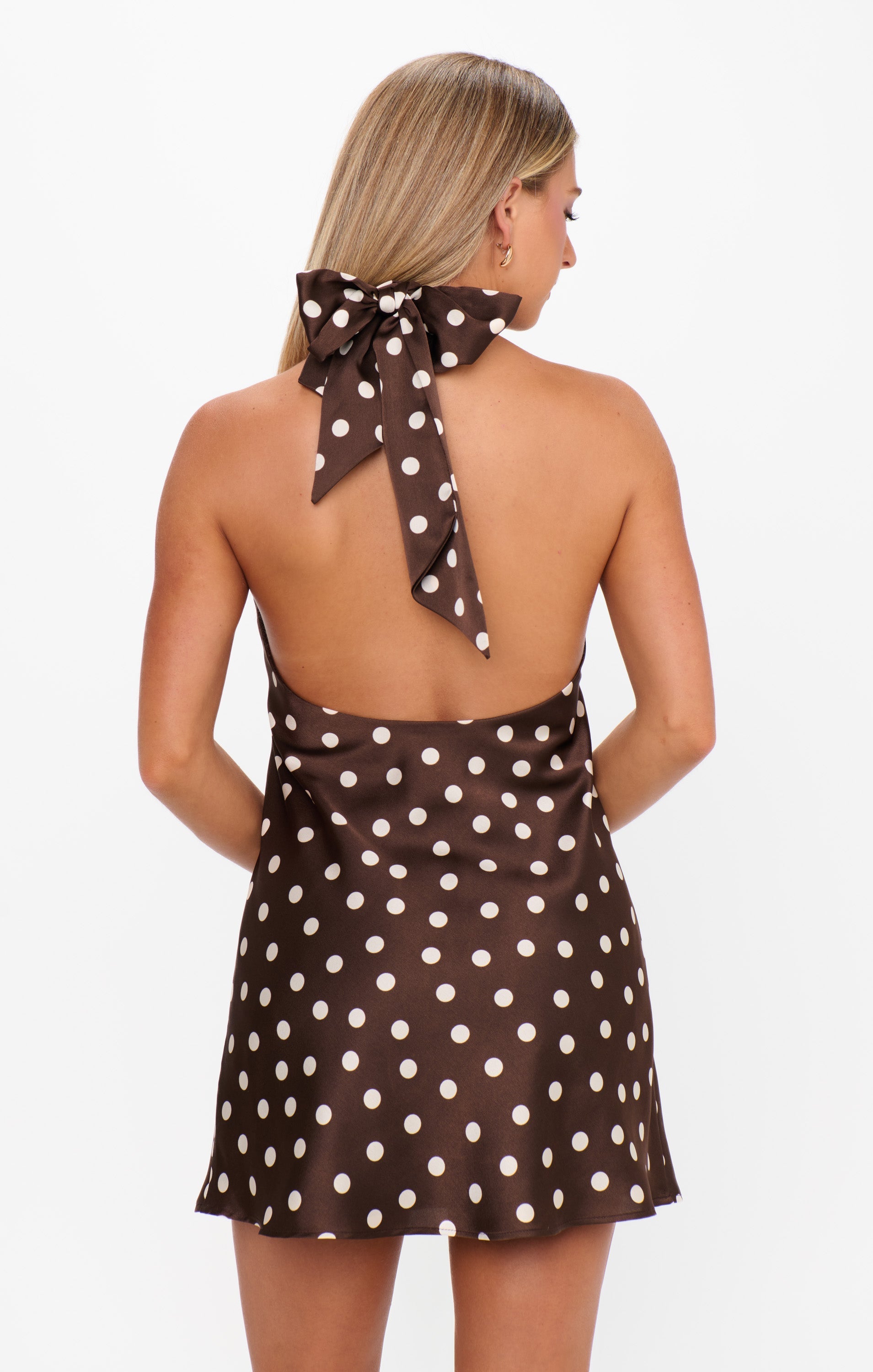 Jasmine Tie Mini Dress ~ Chocolate Brown Polka Dot
