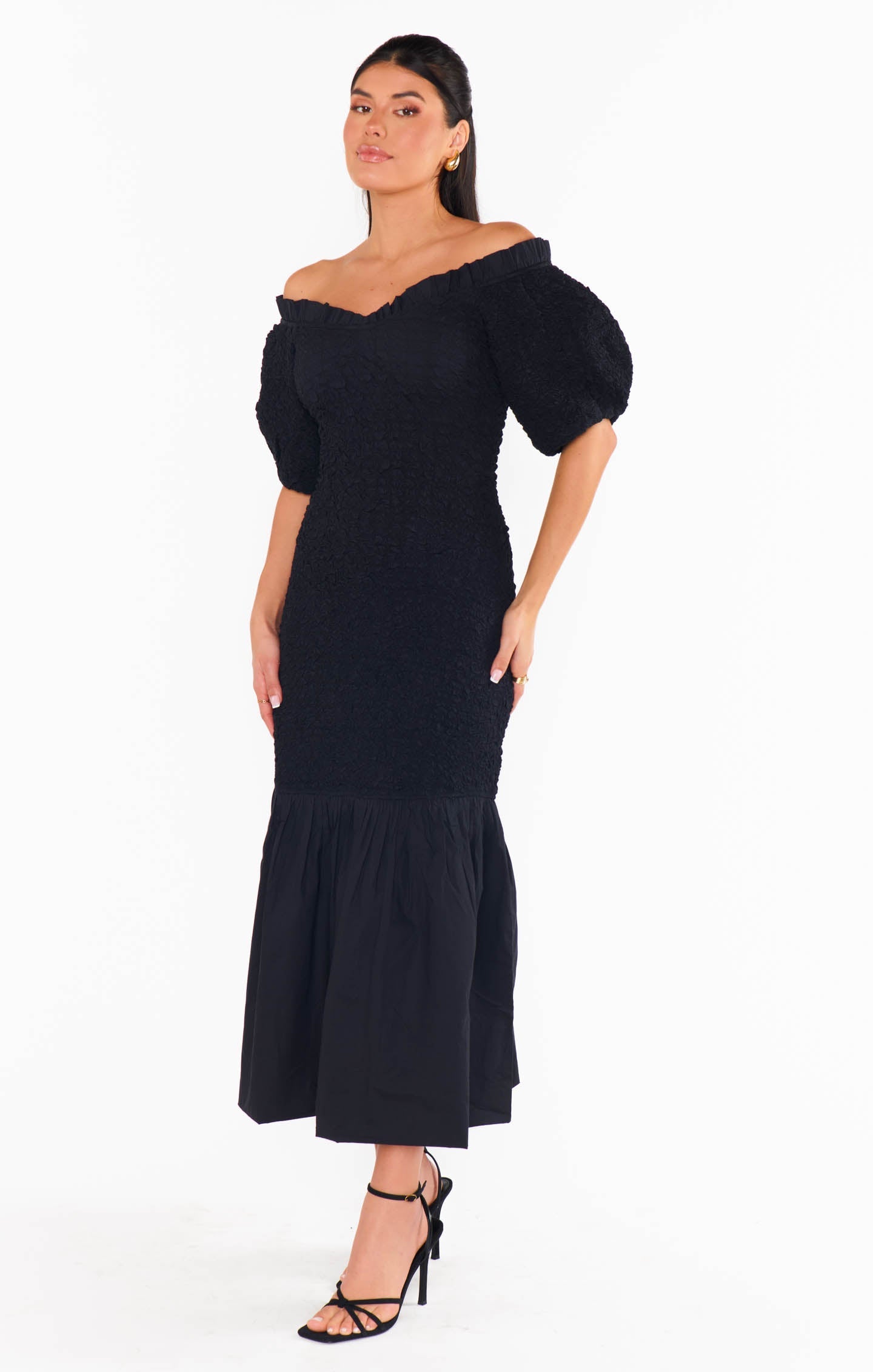 Rom Com Midi Dress ~ Black Texture Stretch