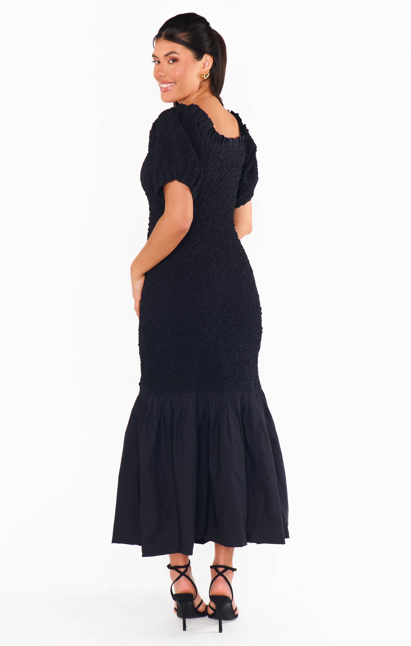 Rom Com Midi Dress ~ Black Texture Stretch