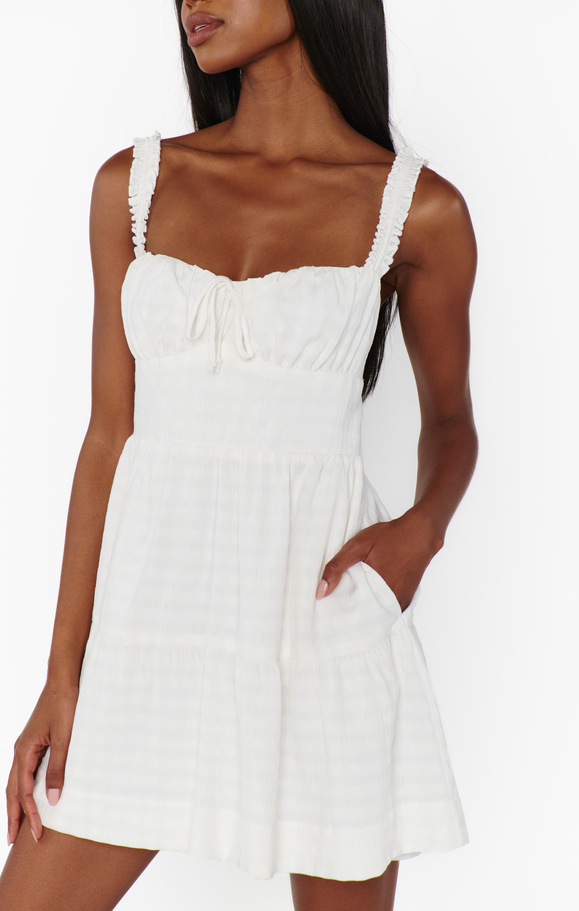 Rosie Mini Dress ~ White Cottage Gingham