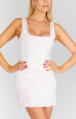 Lets Go Mini Dress ~ White Iridescent Sequins