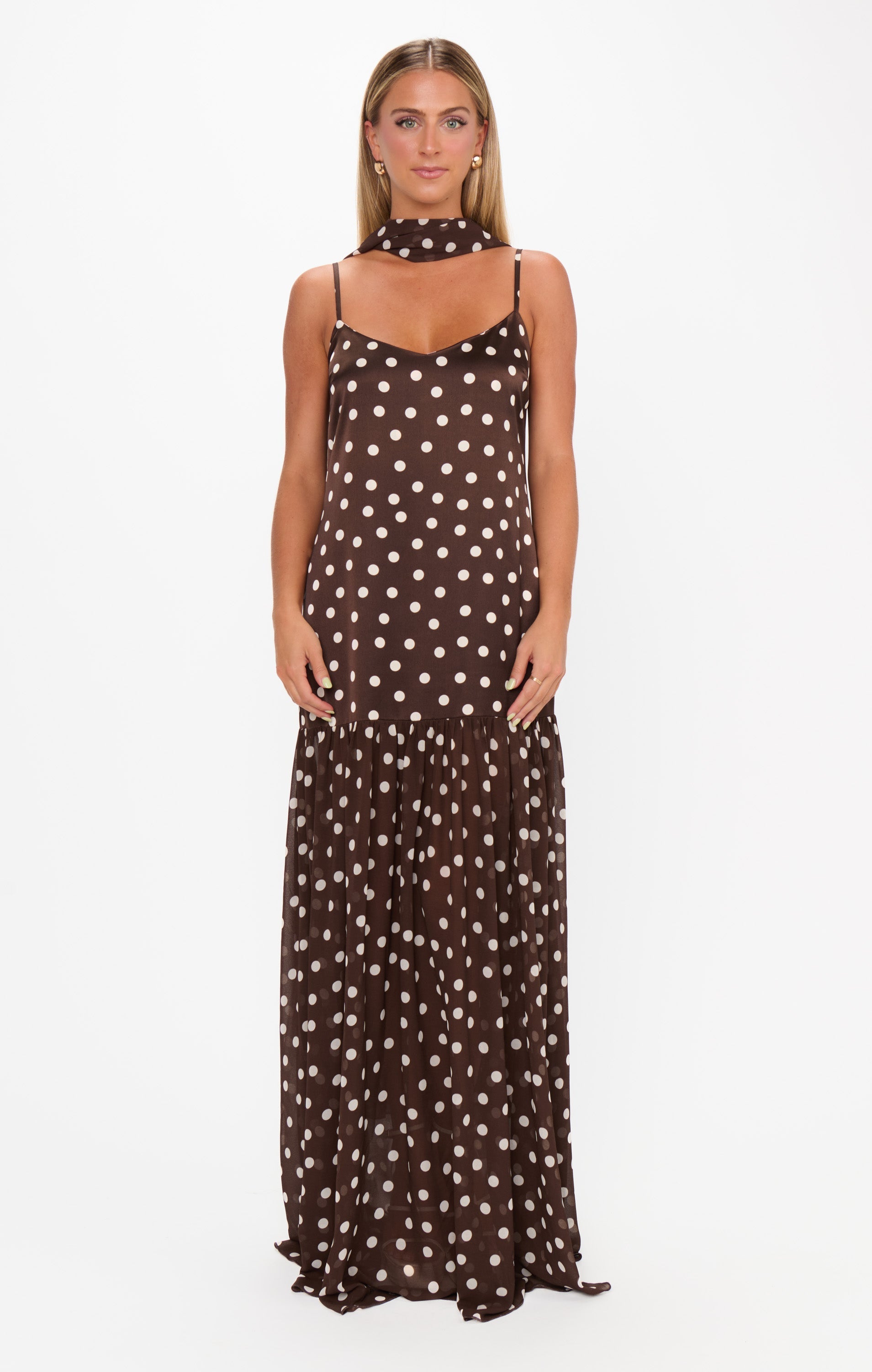 Dalia Maxi Dress ~ Chocolate Brown Polka Dot
