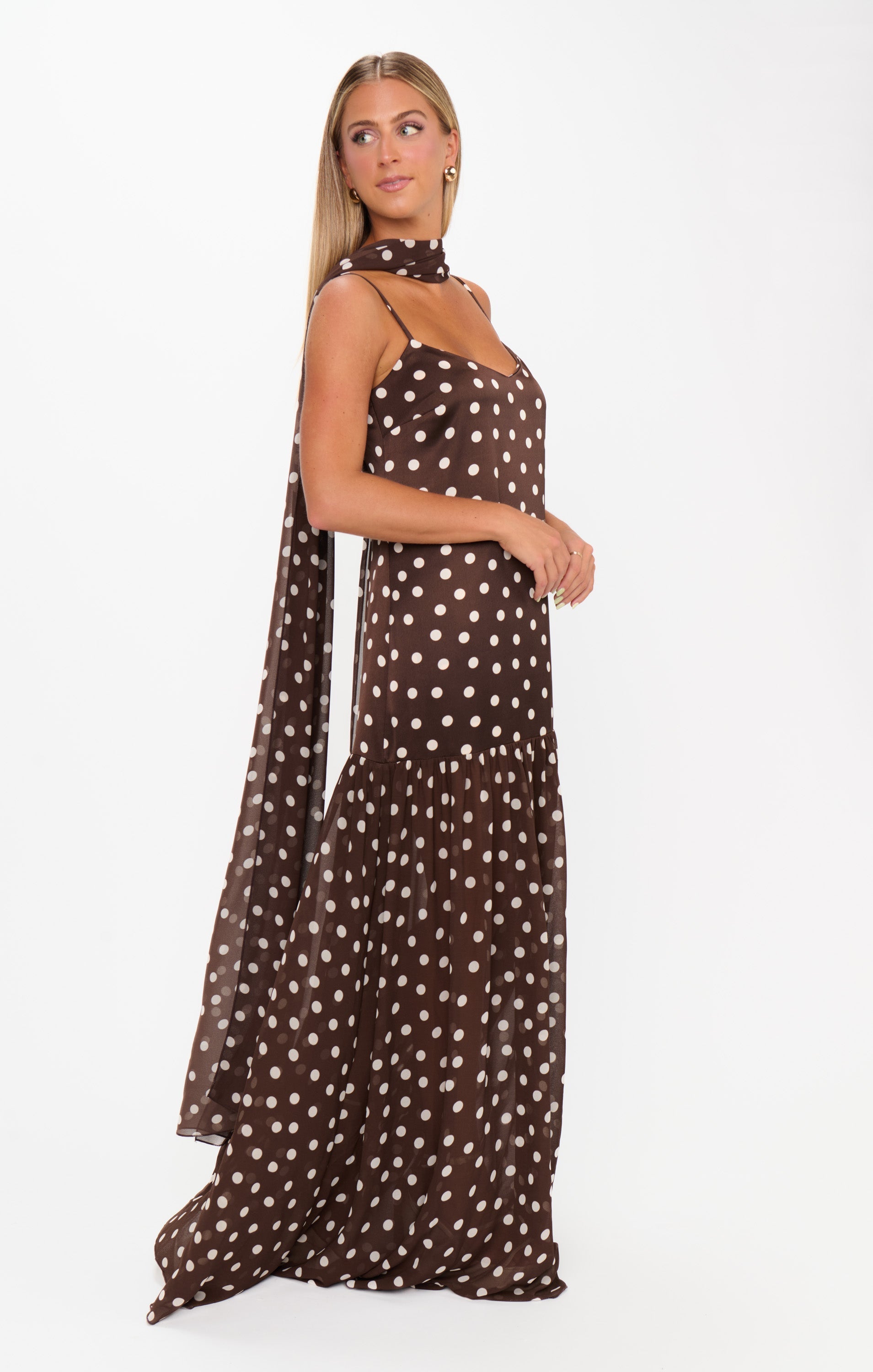 Dalia Maxi Dress ~ Chocolate Brown Polka Dot