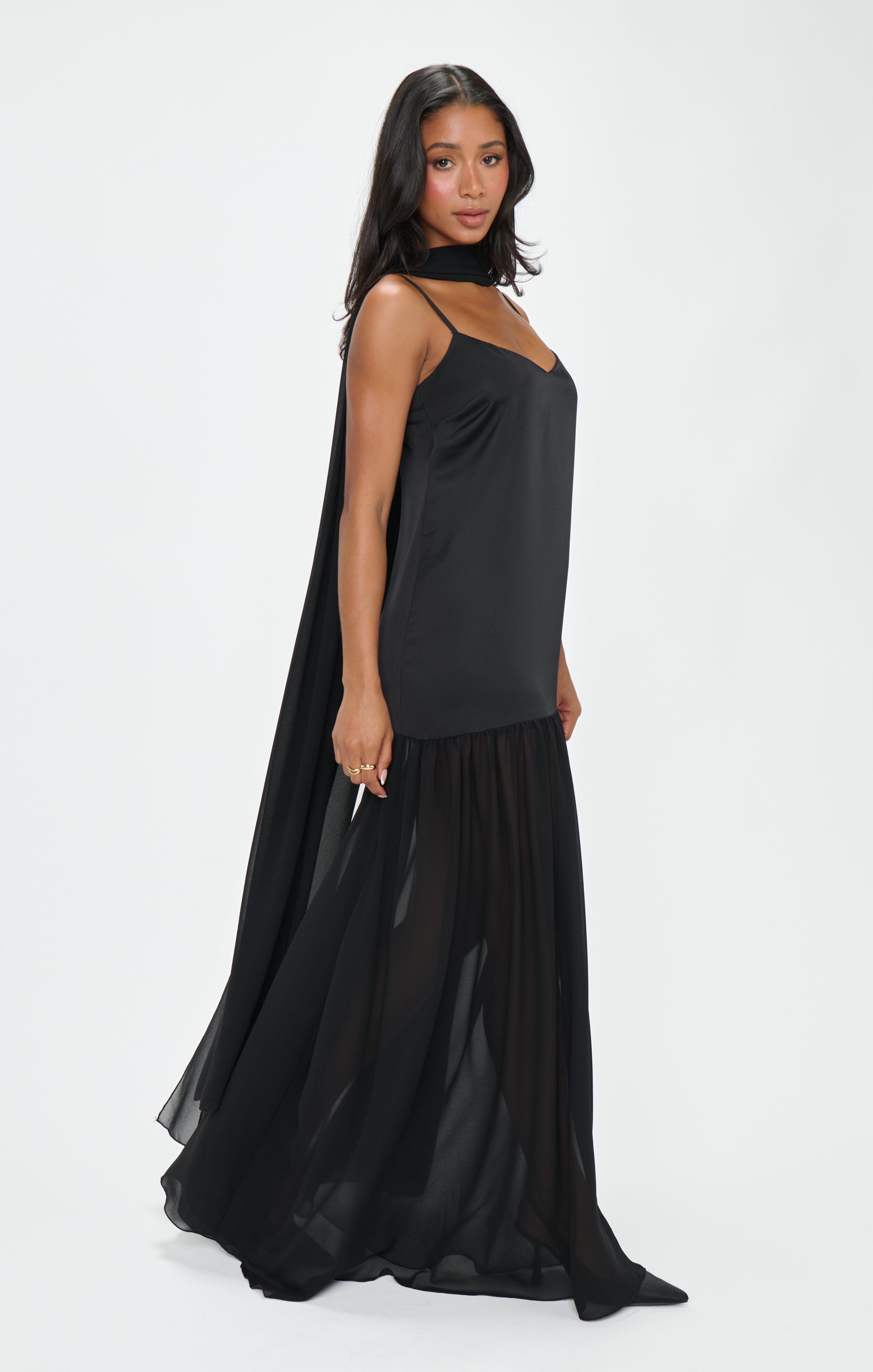 Dalia Maxi Dress ~ Black Luxe Satin
