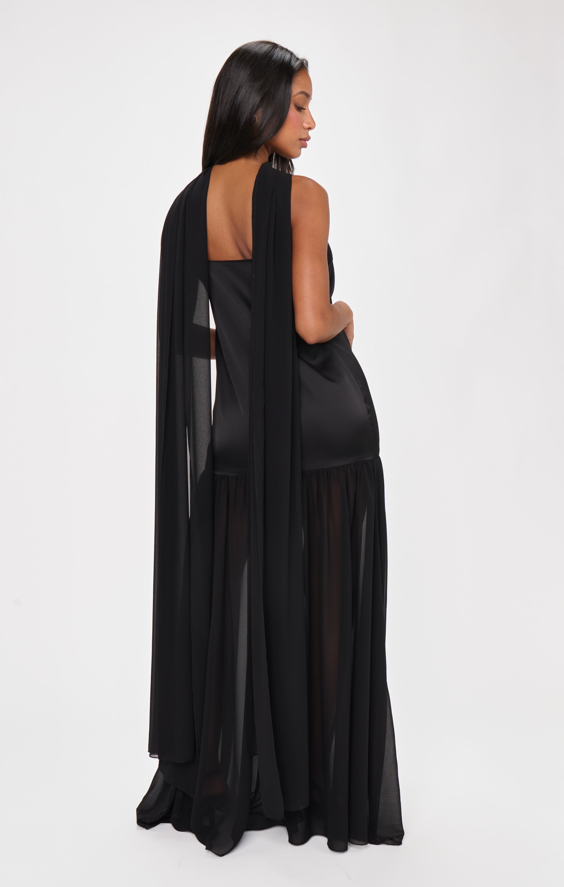Dalia Maxi Dress ~ Black Luxe Satin
