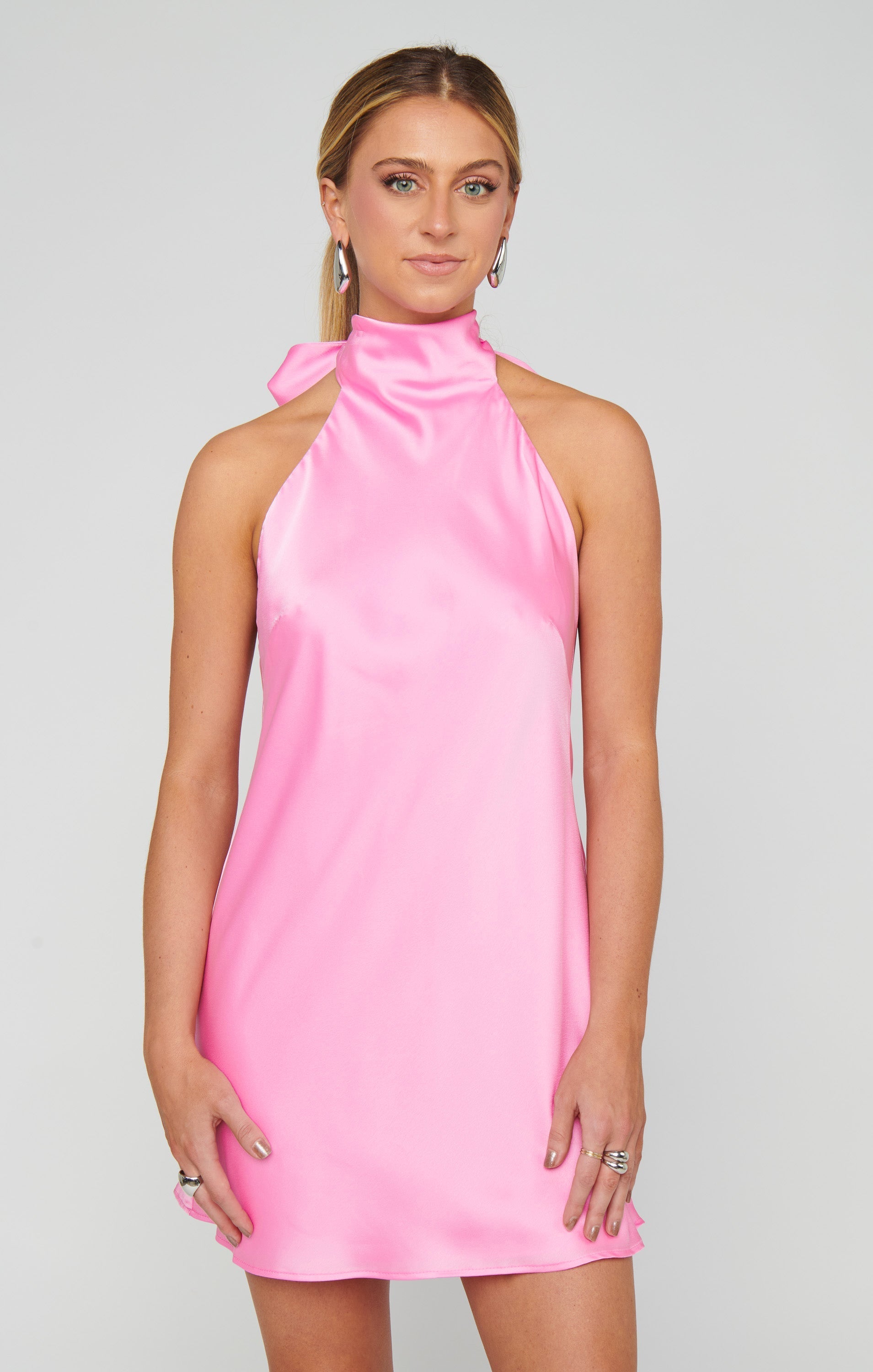 Lisa Mini Dress ~ Pink Luxe Satin