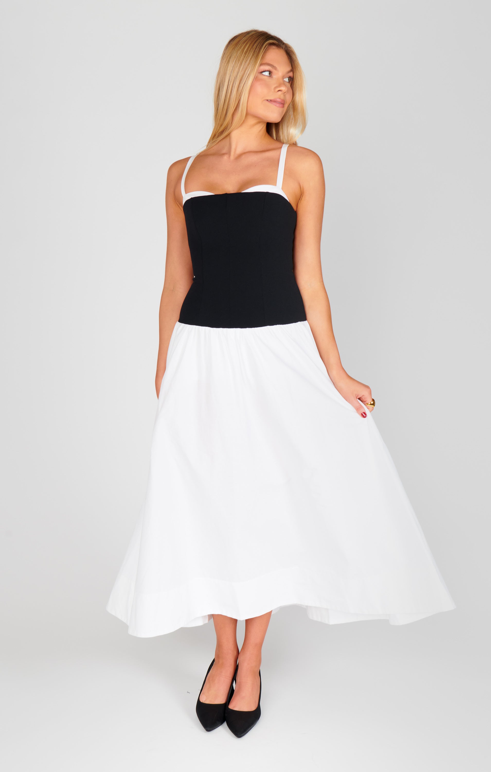 Hepburn Midi Dress ~ Black and White