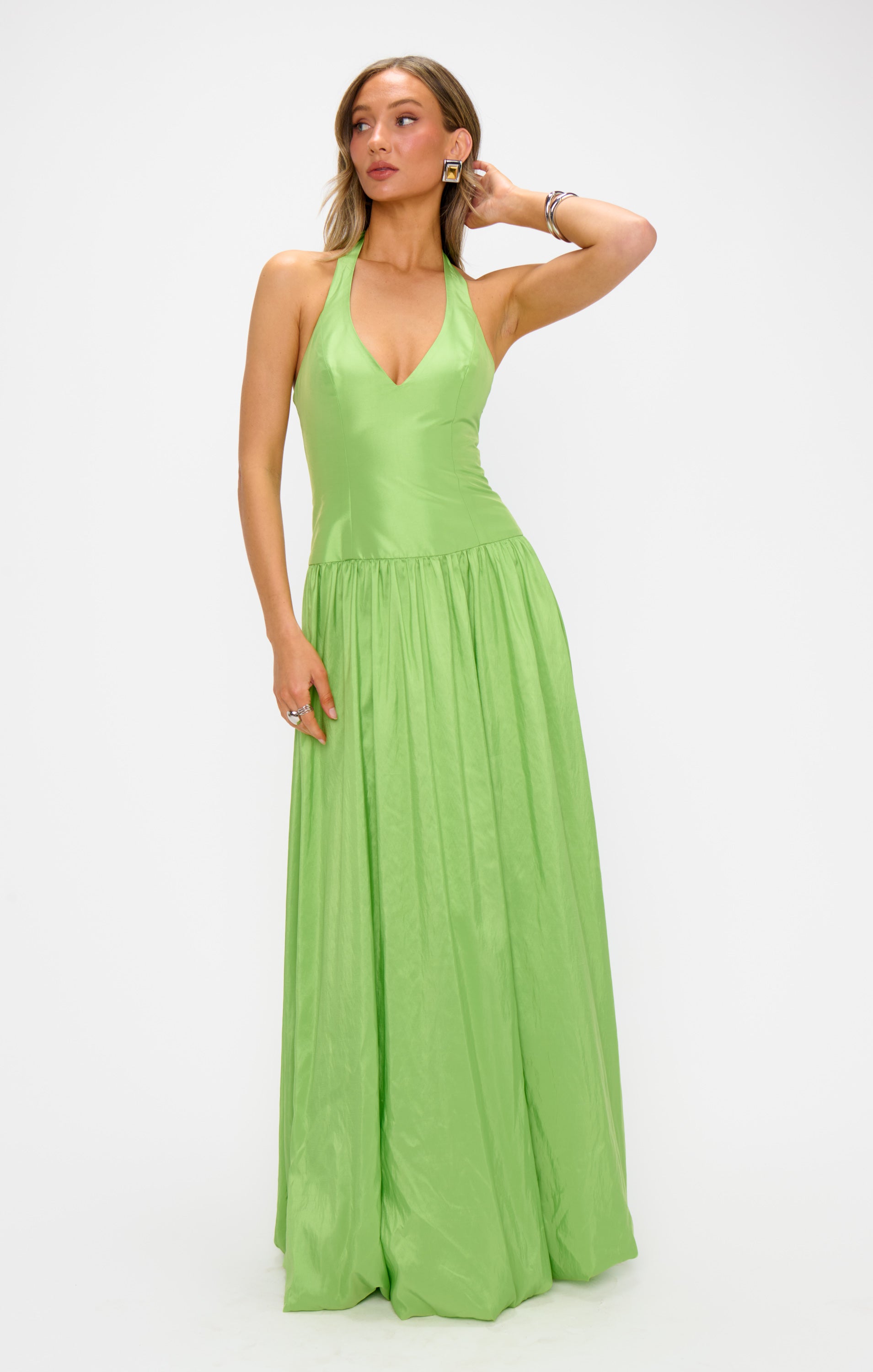 Eliza Maxi Dress ~ Key Lime Light Taffeta