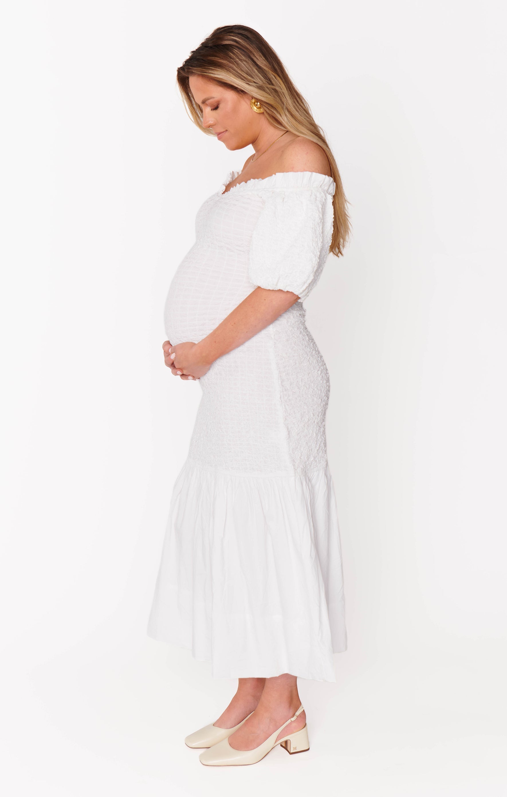 Rom Com Midi Dress ~ White Texture Stretch