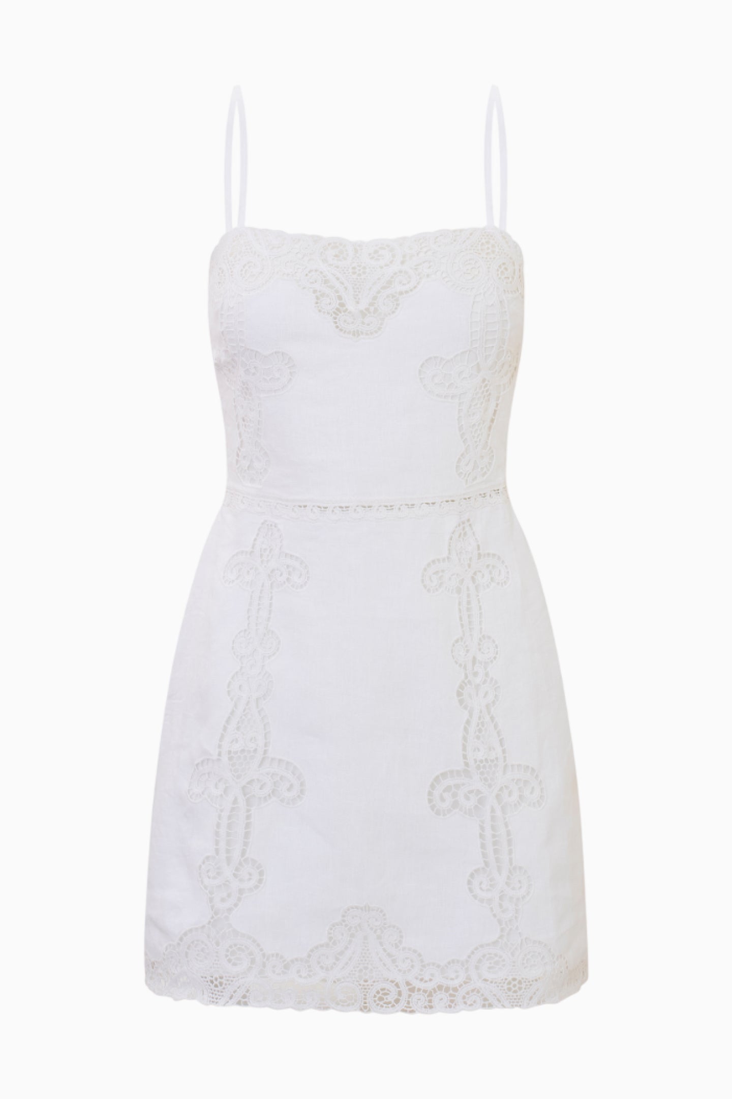 Olivine Linen Crochet Lace Mini Dress