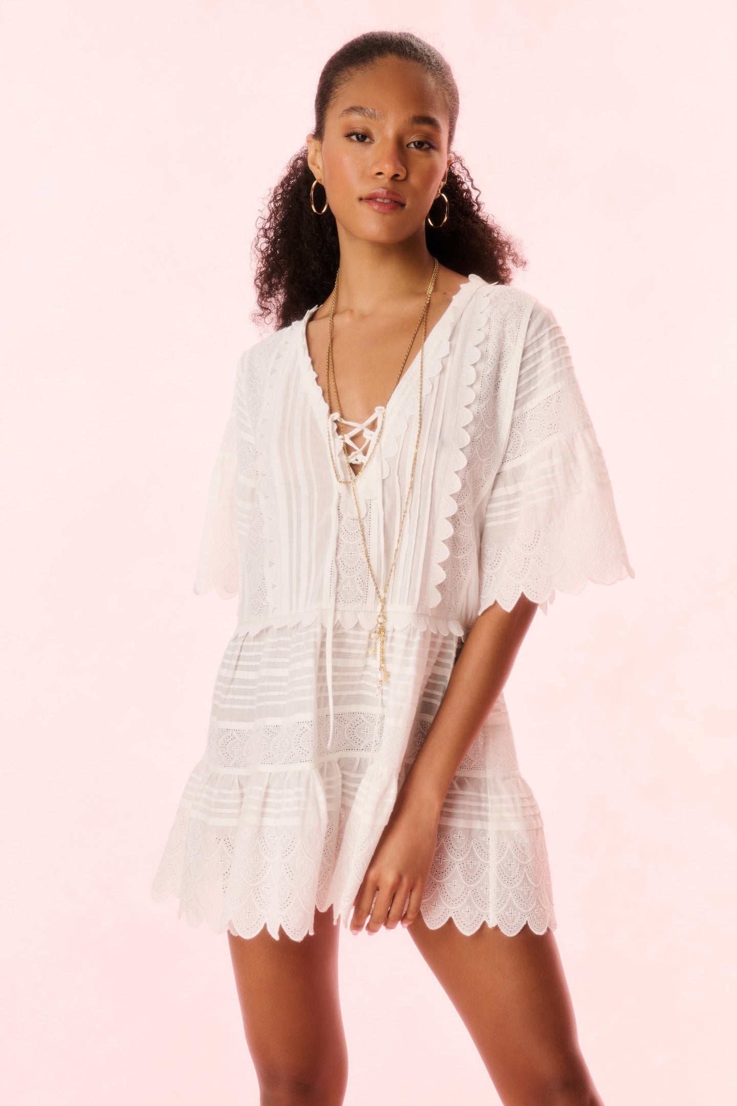 Orcia Cotton Scalloped Mini Dress