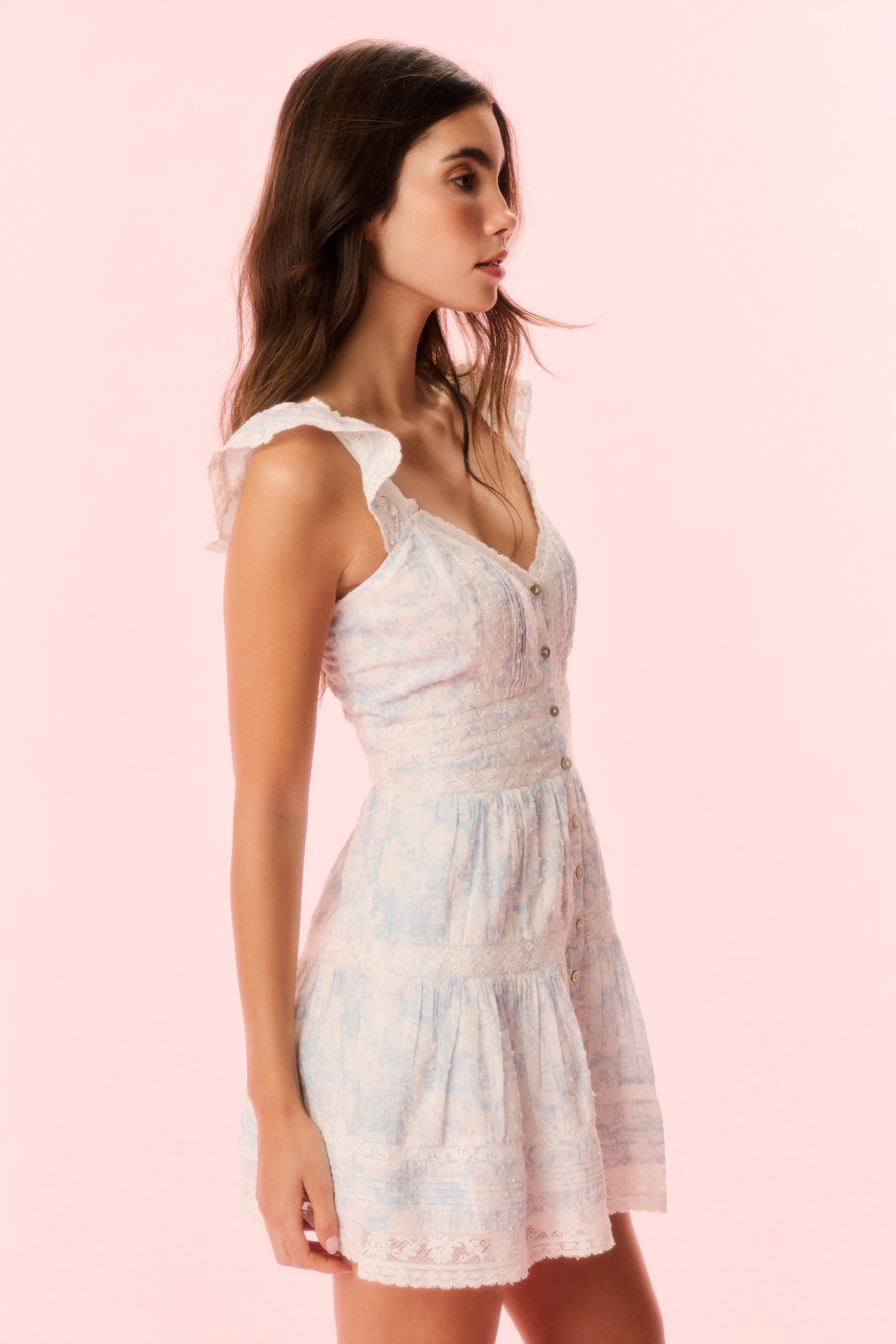 Rietta Cotton Lace-Trimmed Mini Dress