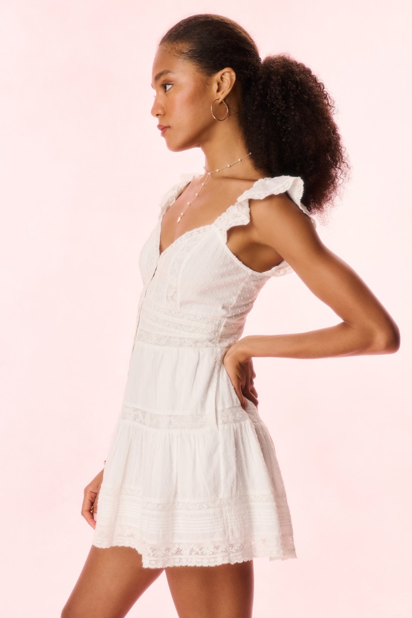 Rietta Cotton Lace-Trimmed Mini Dress