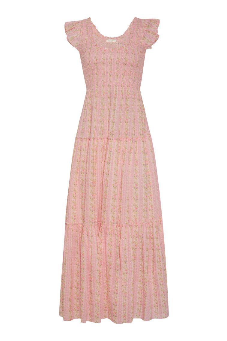 Chessie Fragrance Print Cotton Maxi Dress - STRAWBERRY MACAROON