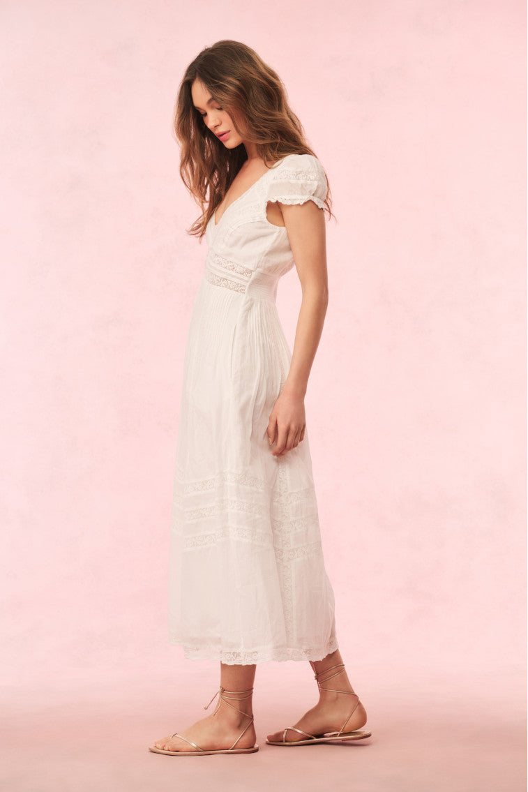 Suvi Cotton Midi Dress - WHITE
