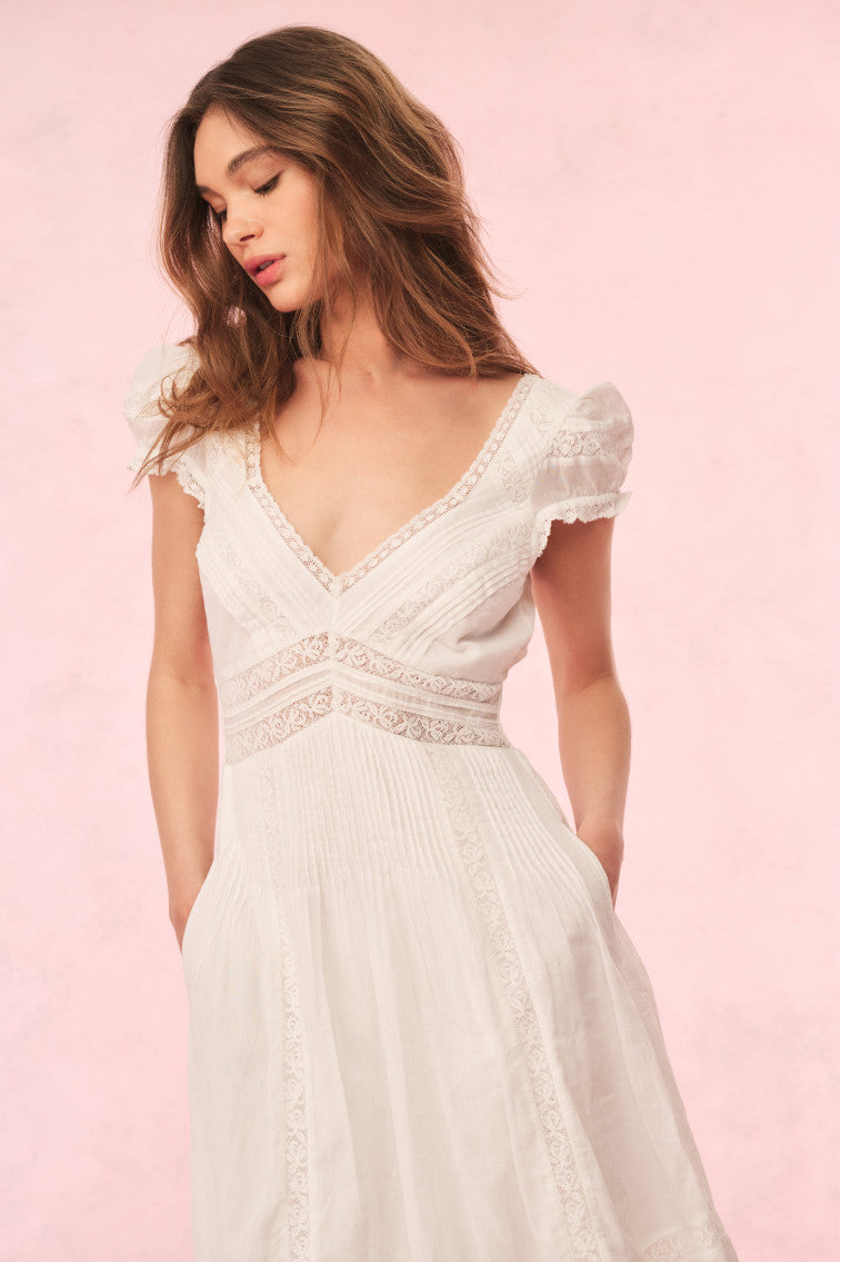 Suvi Cotton Midi Dress - WHITE