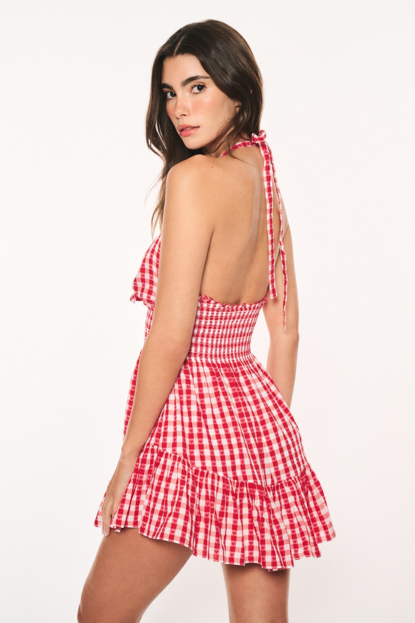 Trishelle Cotton Gingham Halter Dress