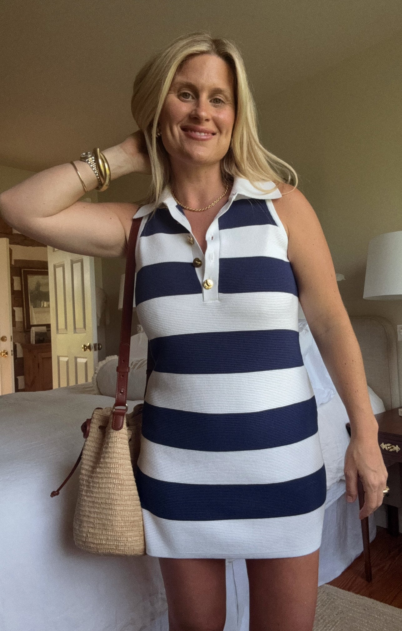 Zoe Button Sweater Dress ~ Sailor Blue Stripe Knit