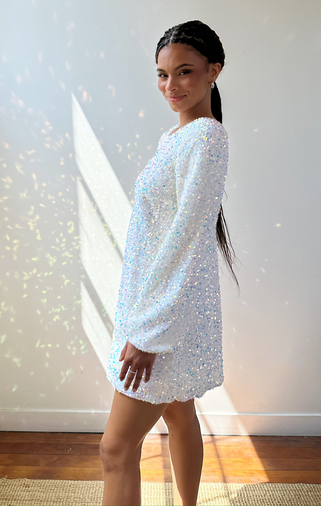 Clarabelle Dress ~ White Sparkle Sequins
