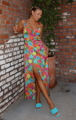 Mina Midi Dress ~ Bright Floral Soiree