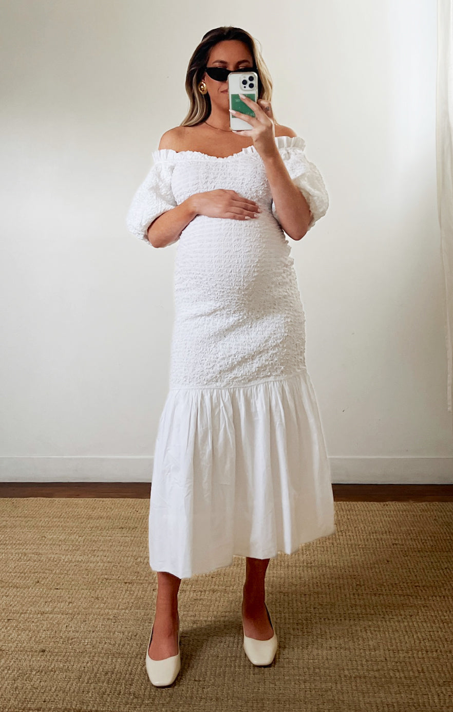 Rom Com Midi Dress ~ White Texture Stretch