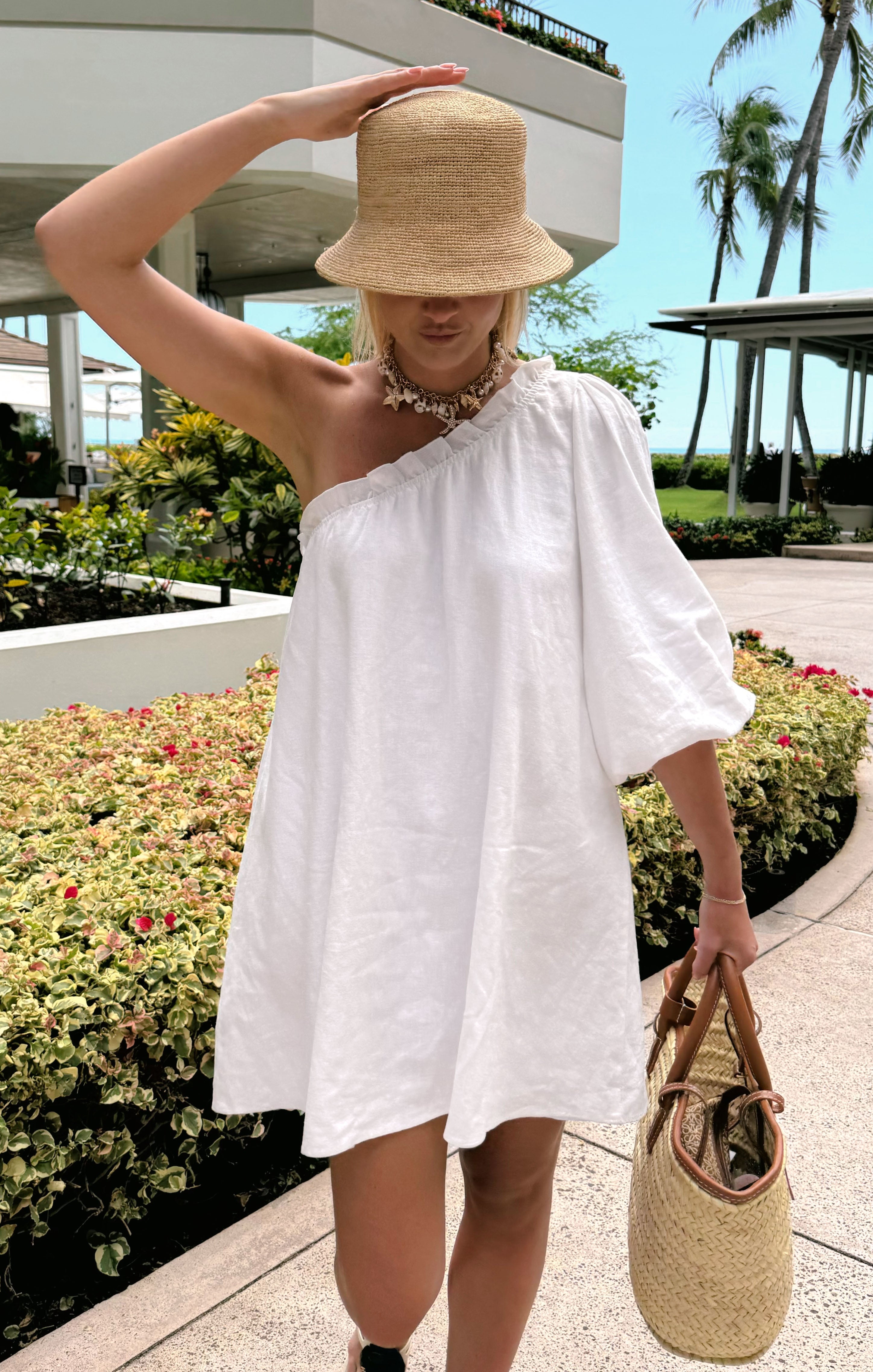 High Volume Mini Dress ~ White Linen
