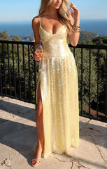 Gwen Maxi Dress ~ Yellow Shimmery Sequins