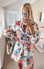 Carrie Collared Dress ~ Ivory Botanical Floral