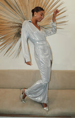 Clara Collared Maxi Dress ~ Silver Liquid Stretch
